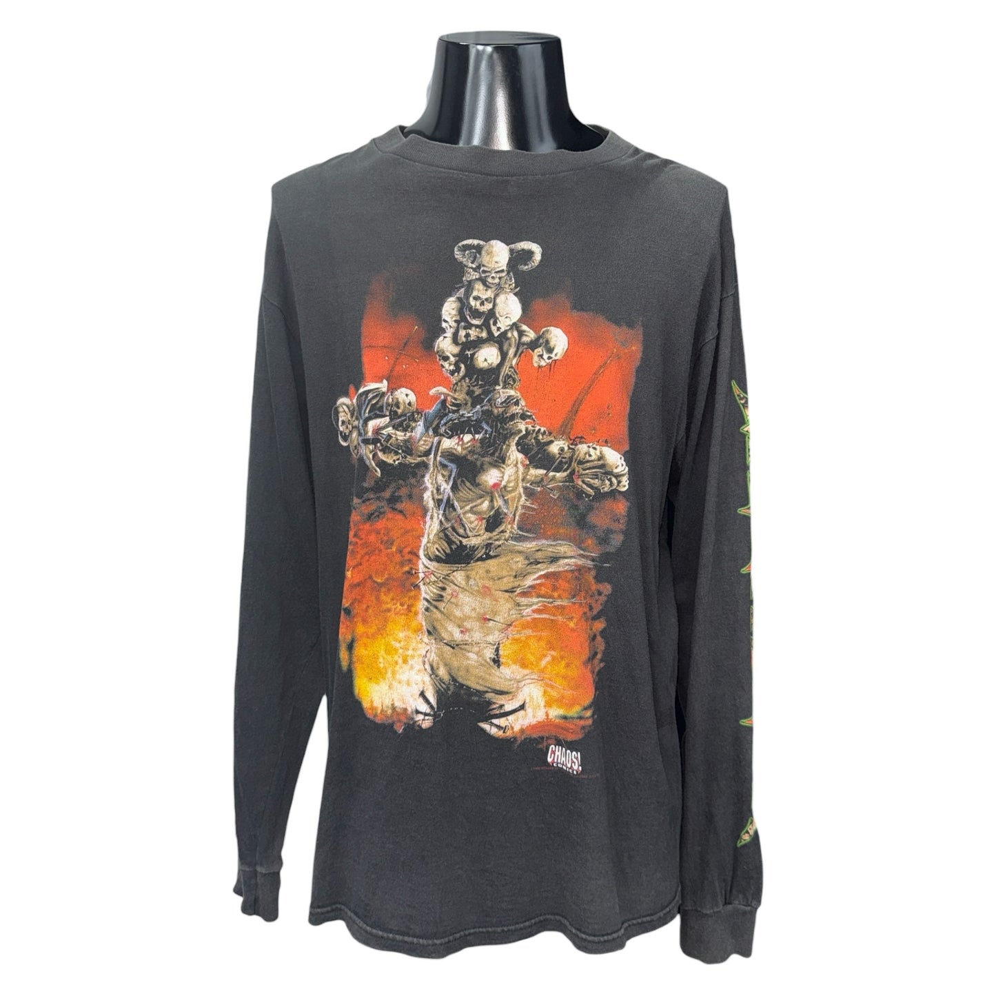 MEGADETH 90s "CHAOS! COMICS" Skull Long Sleeve T-Shirt Size L