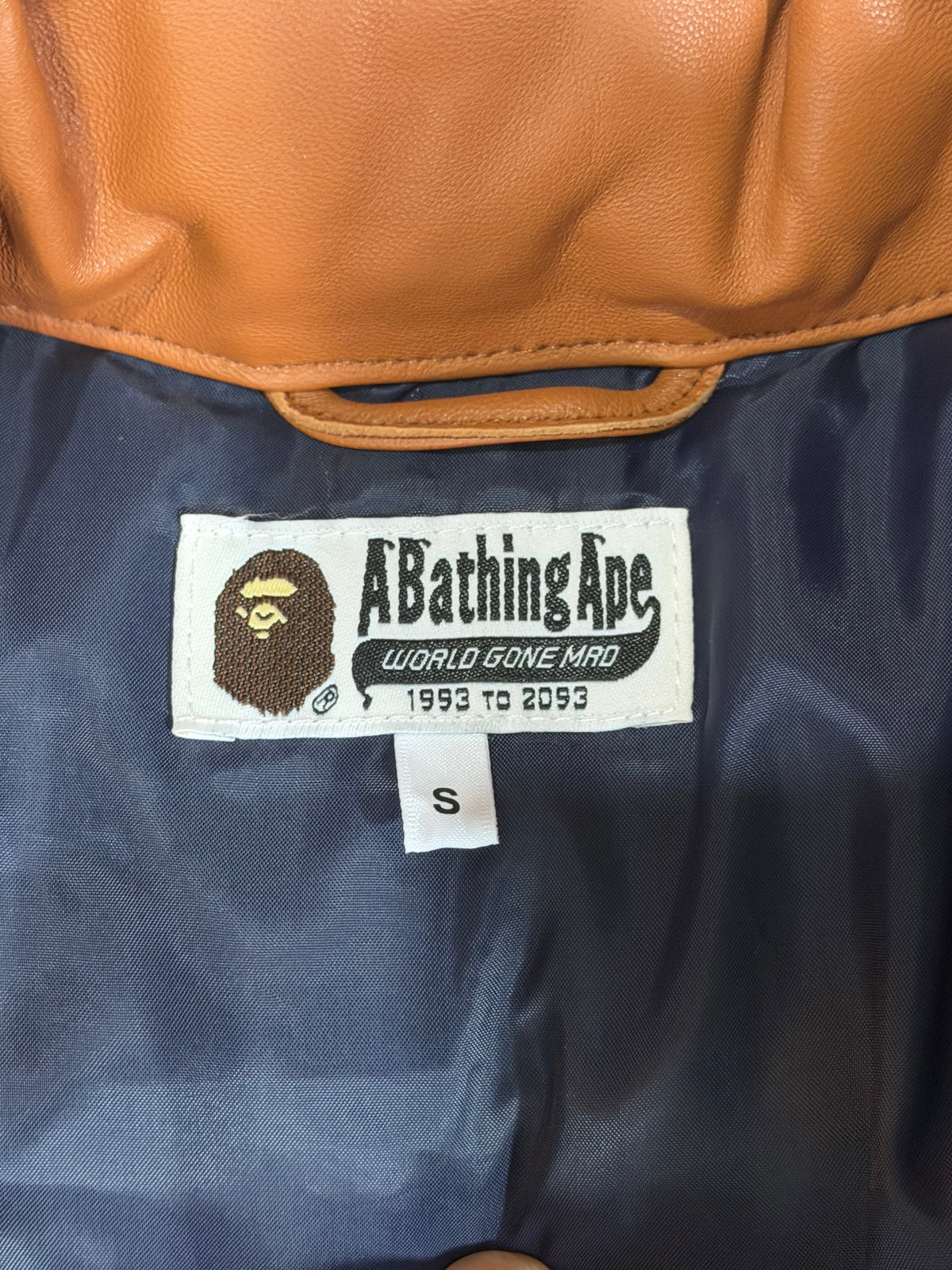 Bape Leather Classic Down Jacket Brown Size S