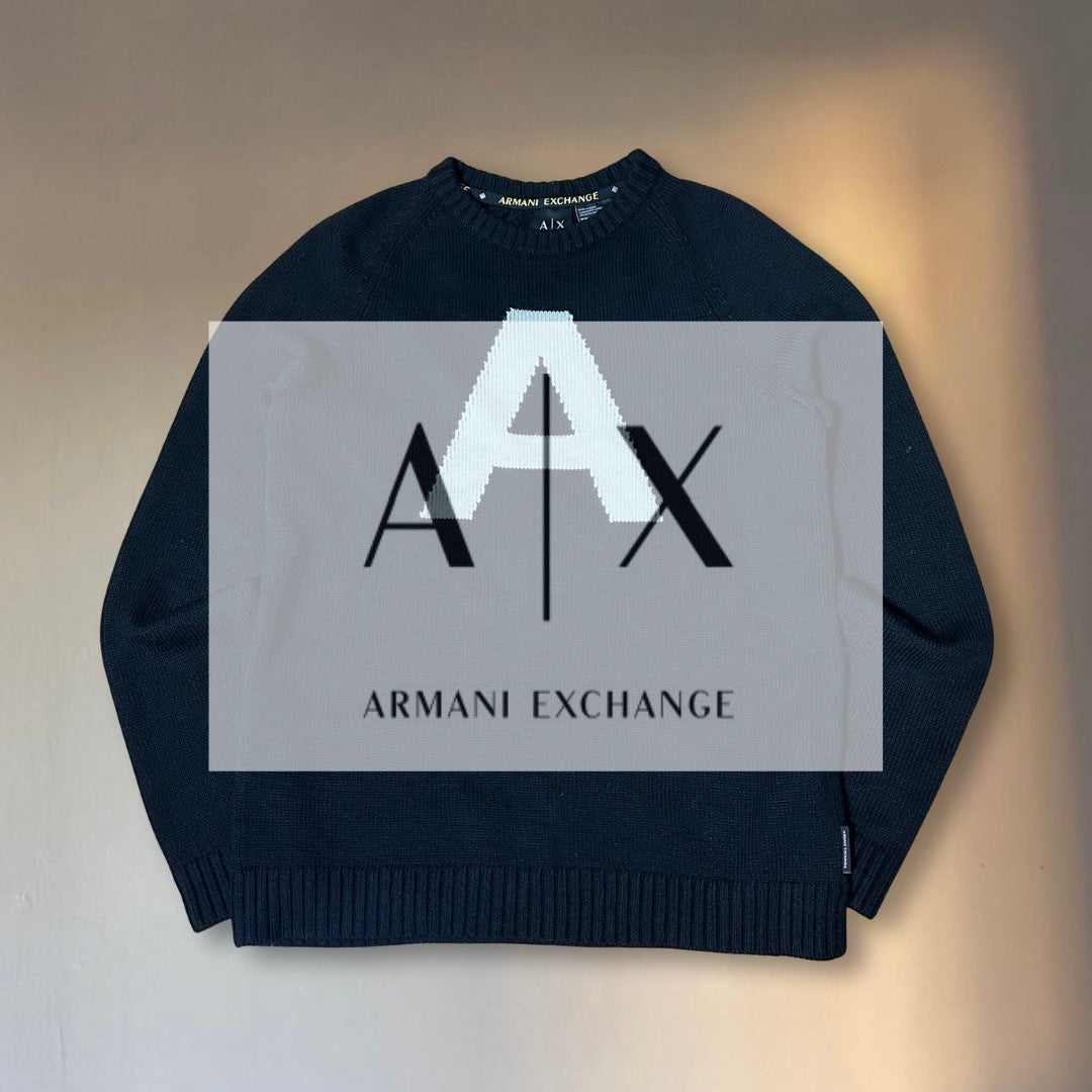 Armani Exchange Black Wool Logo Crewneck Sweater