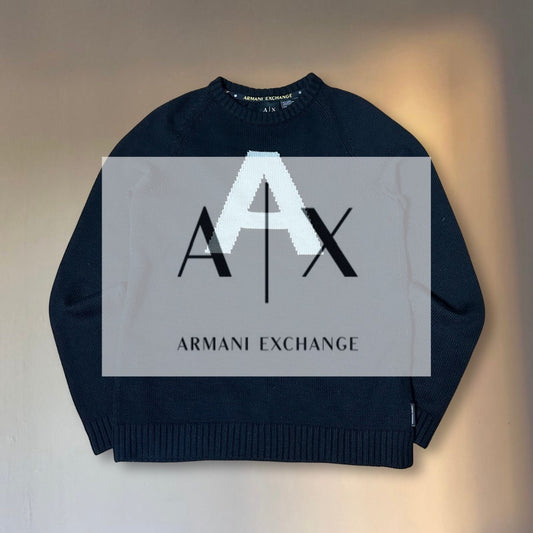 Armani Exchange Black Wool Logo Crewneck Sweater