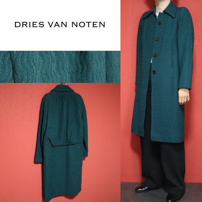 DRIES VAN NOTEN 90s Wave Pattern Mohair Long Coat Size SMALL