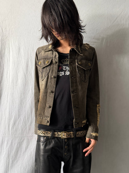 Midas Distressed Faded Denim Jacket Size M