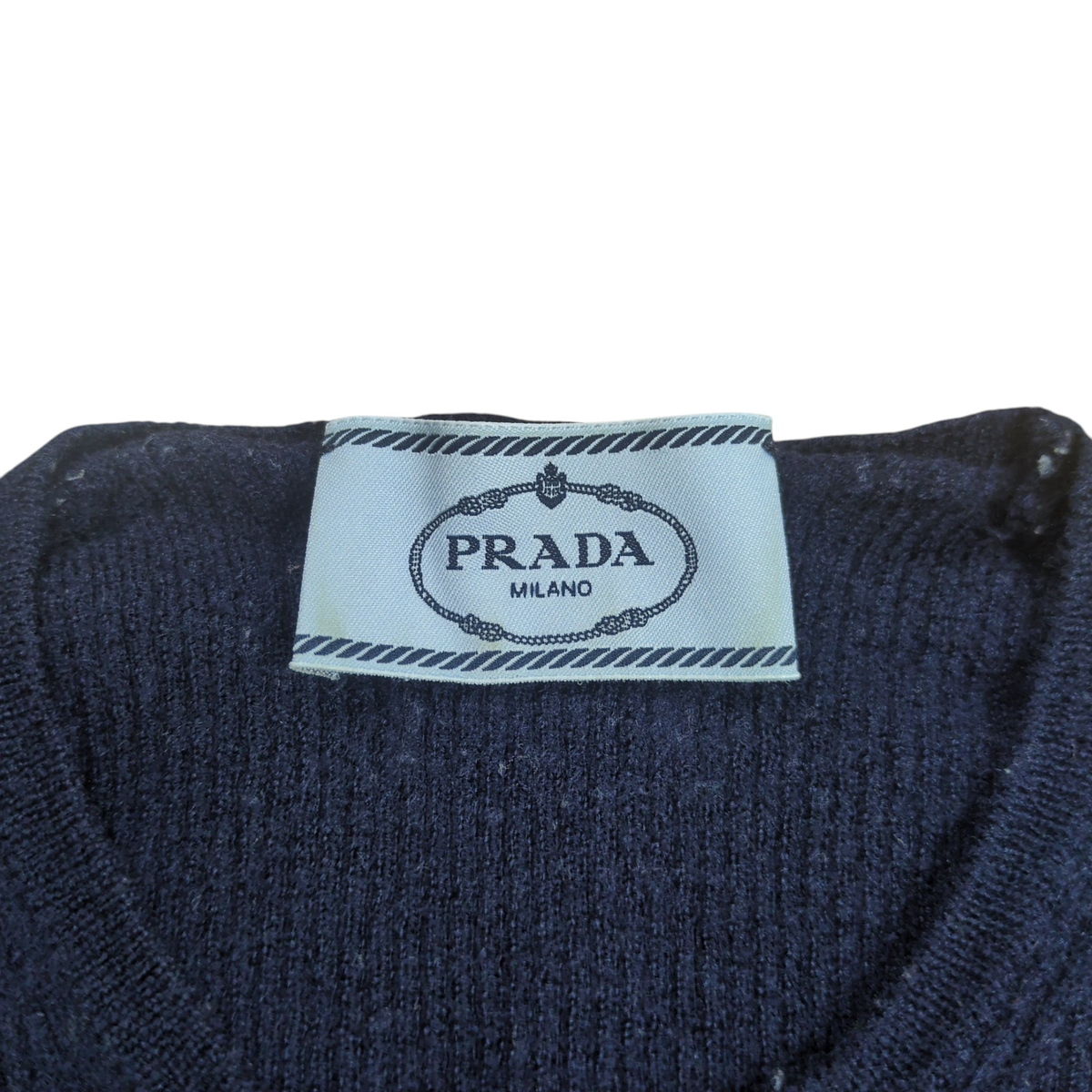 PRADA Navy Logo Line Crew Neck Wool Knit Size 40