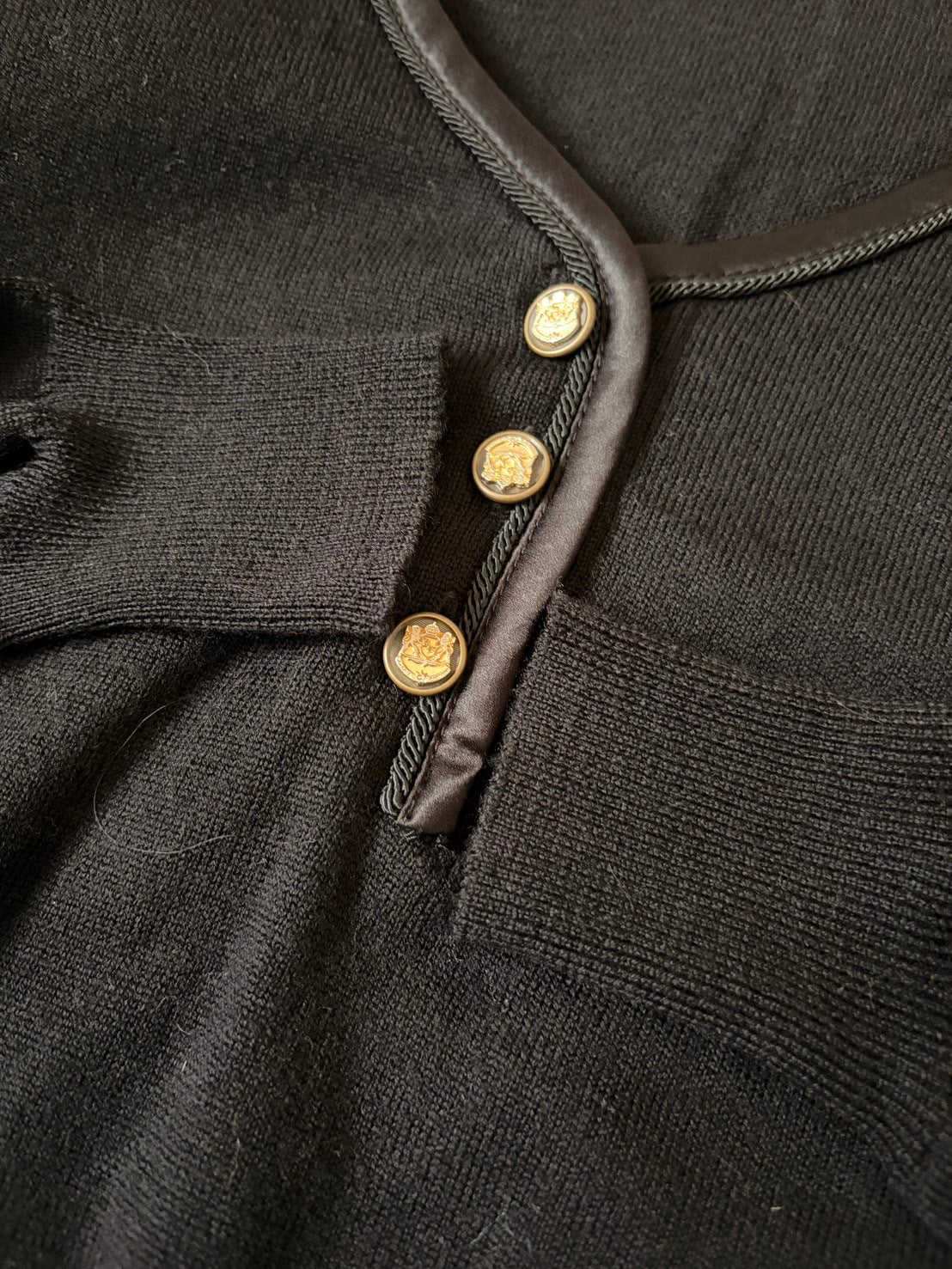 DOLCE & GABBANA Virgin Wool Gold Cardigan Black