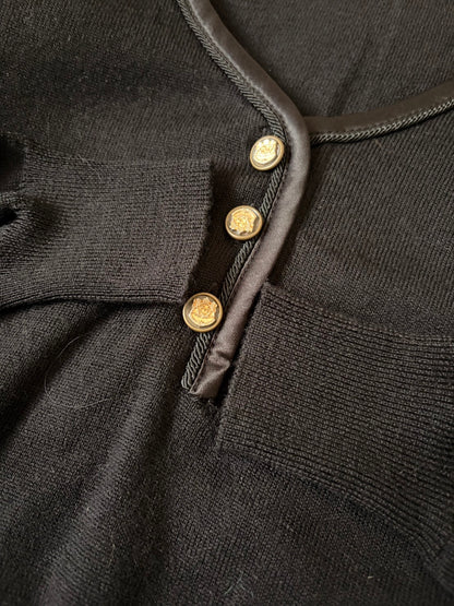 DOLCE & GABBANA Virgin Wool Gold Cardigan Black