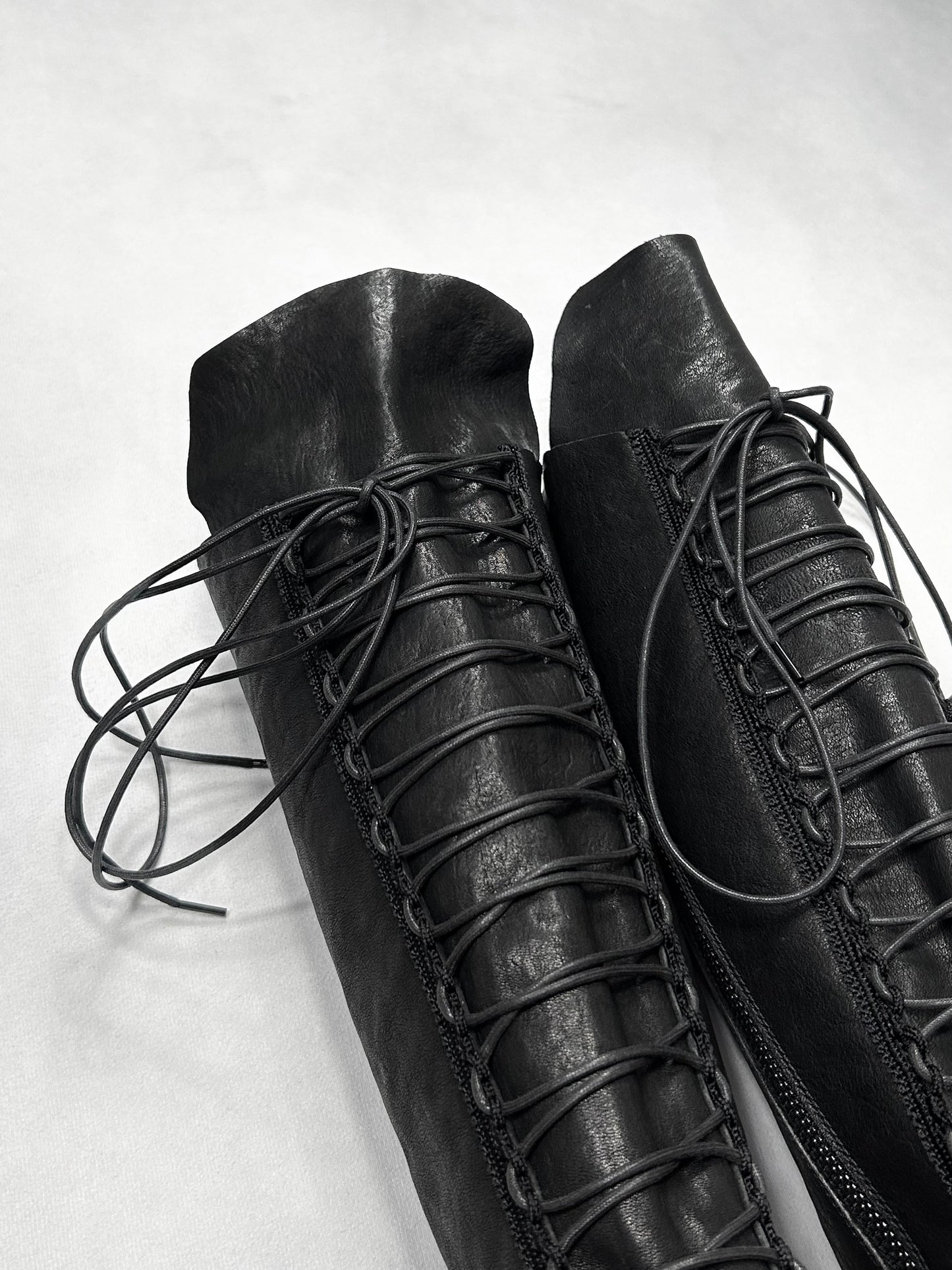 Julius S/S2018 Black horse skin lace up long boots Size 11