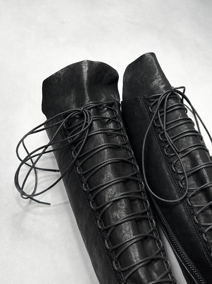 Julius S/S2018 Black horse skin lace up long boots Size 11