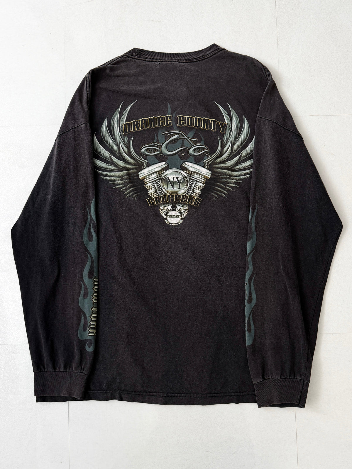 Vintage Fire Pattern Fade Cotton Long Sleeve Size XL