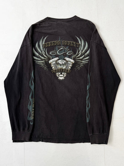 Vintage Fire Pattern Fade Cotton Long Sleeve Size XL