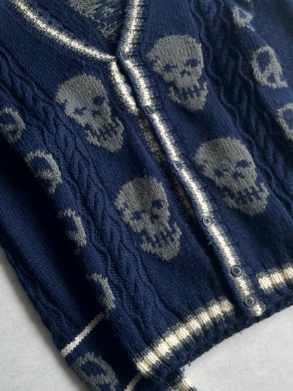 Vintage Milkboy Skull Blue Wool Cardigan Size M
