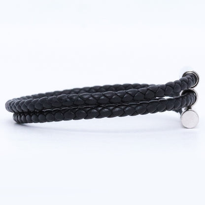 HERMES Tournis Tresse Leather Bracelet Black Size F