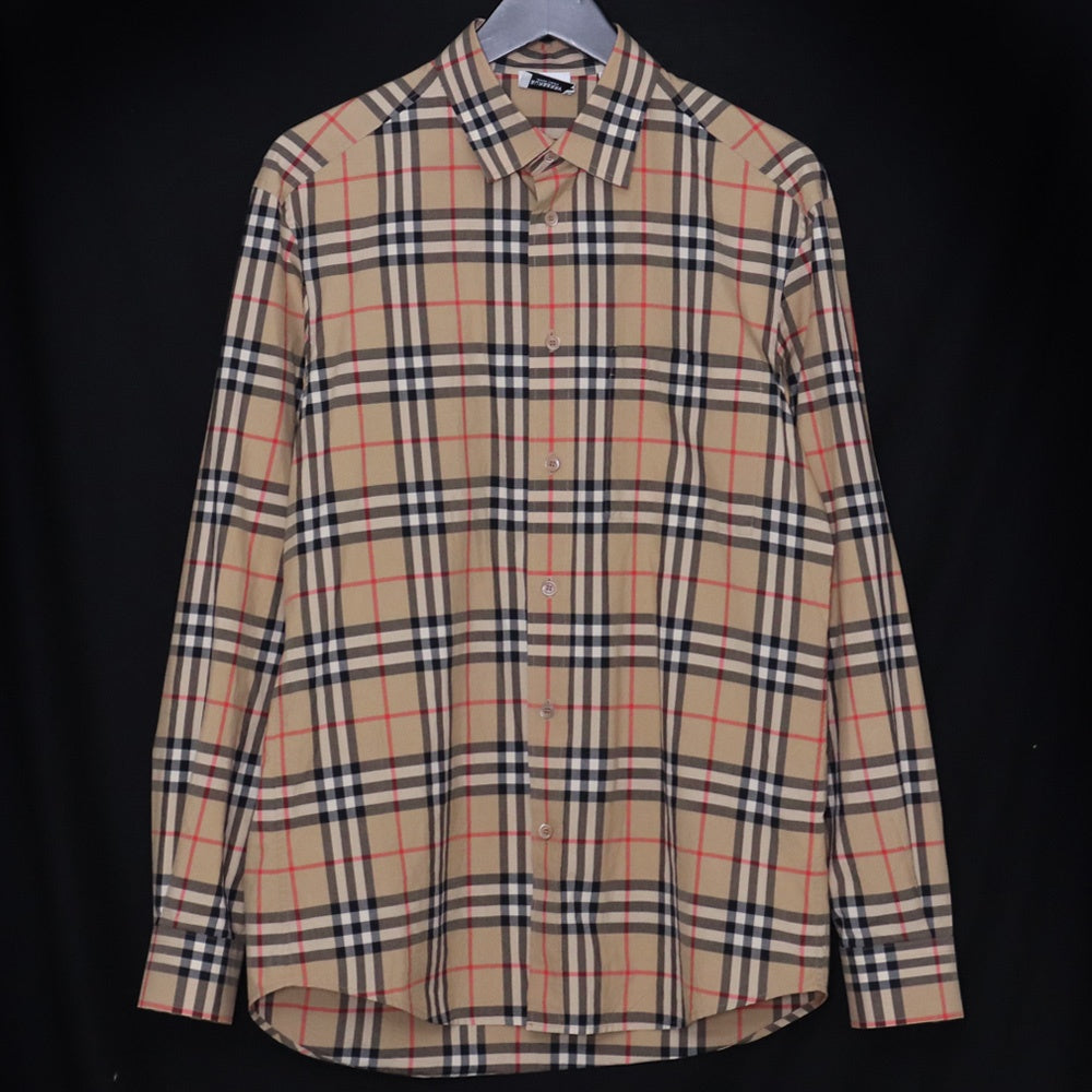 BURBERRY Nova Check Logo Embroidered Shirt Beige Size S