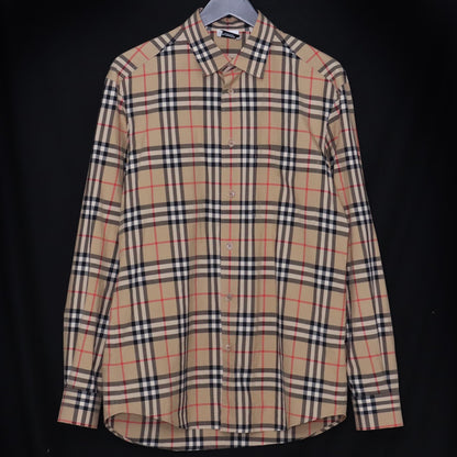BURBERRY Nova Check Logo Embroidered Shirt Beige Size S