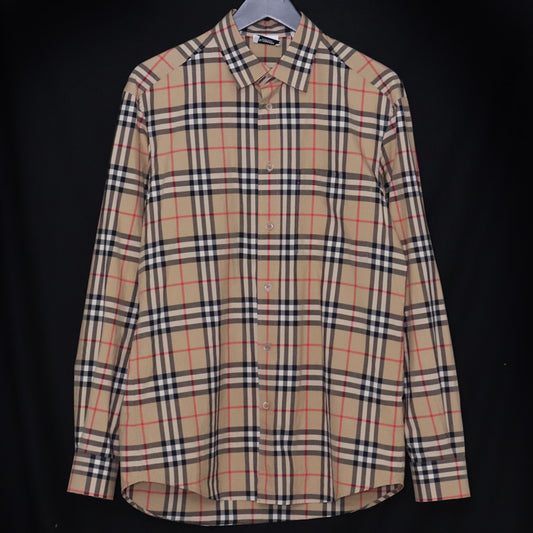 BURBERRY Nova Check Logo Embroidered Shirt Beige Size S