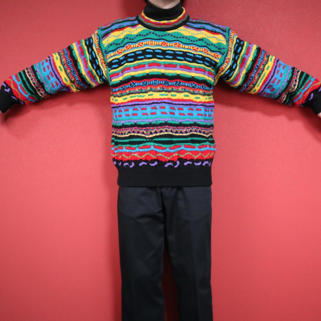 Coogi Vibrant Multi-Color 3D Knit Sweater Size SS