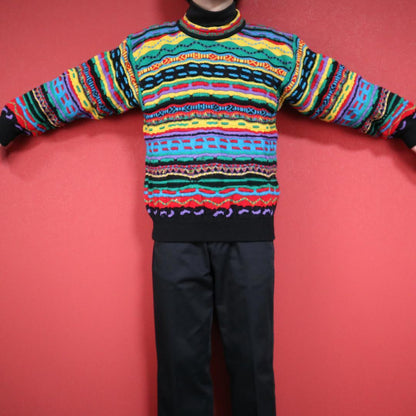 Coogi Vibrant Multi-Color 3D Knit Sweater Size SS
