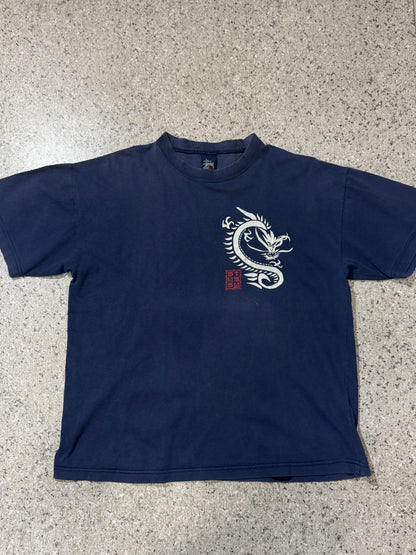 OLD STUSSY 90s Dragon Short Sleeve T-Shirt Navy Size M
