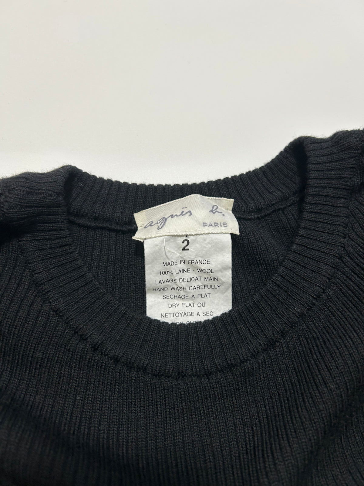 AGNES B. 90s Ribbed Knit Wool Sweater Black