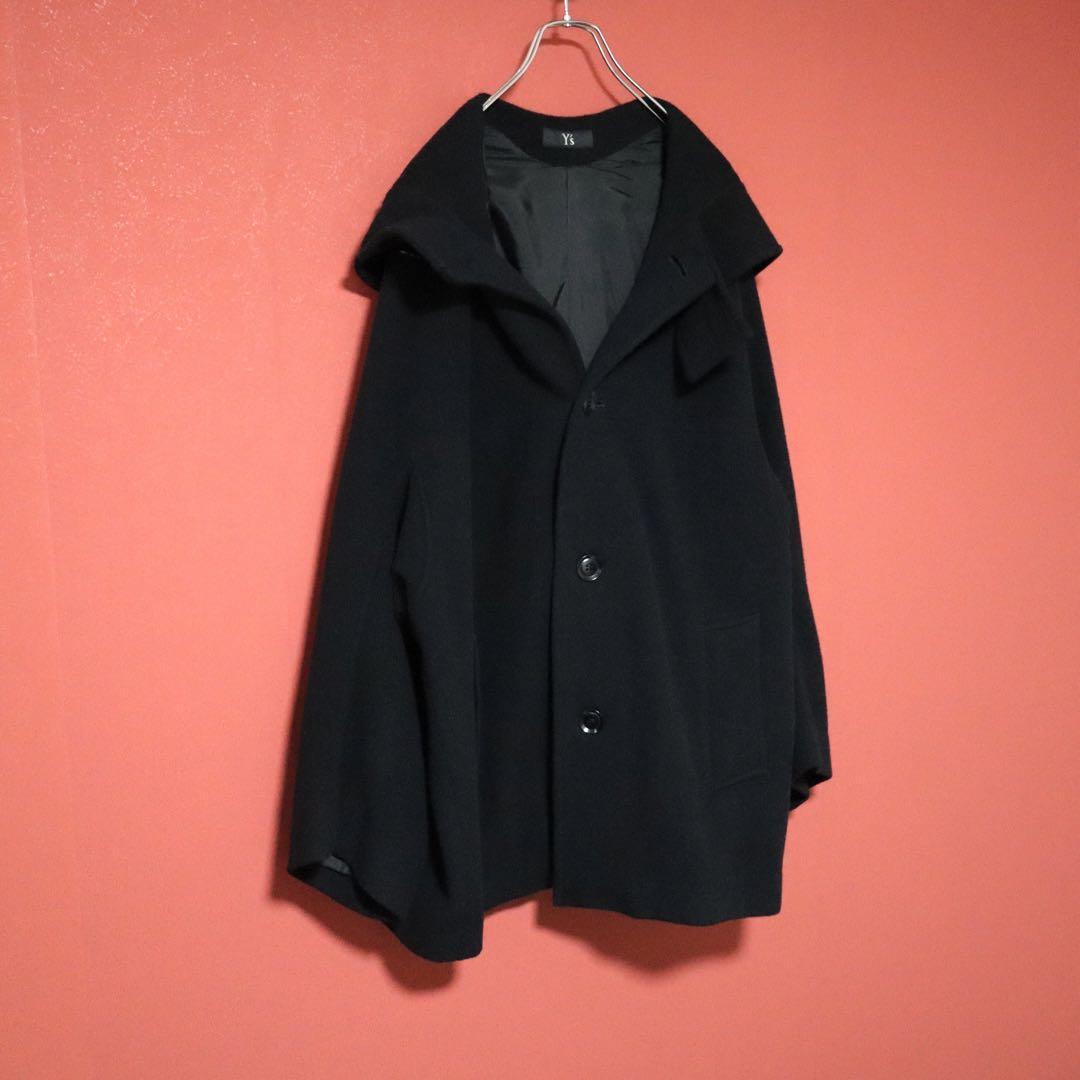 Yohji Yamamoto 23AW Black Oversized Wool Hooded Coat Size 1