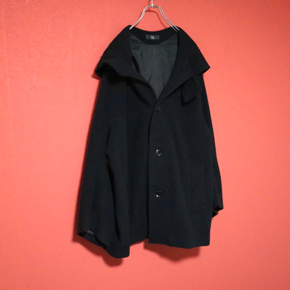 Yohji Yamamoto 23AW Black Oversized Wool Hooded Coat Size 1