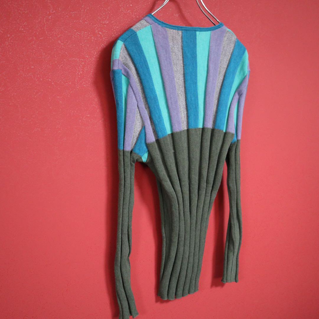 Issey Miyake Green Stripe 3D Pleated Knit Size 4