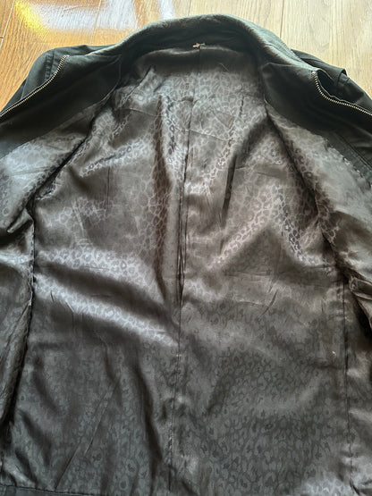 Vintage Black Leather Collar Zip Up Jacket Leo Lined Size M
