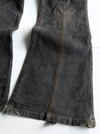 TORNADO MART Panel Seam Black Flare Jeans Size L