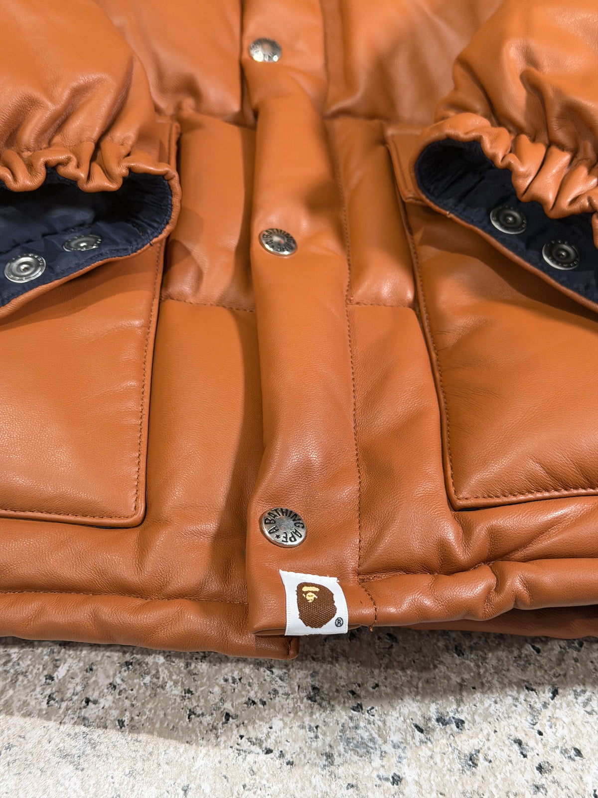 Bape Leather Classic Down Jacket Brown Size S