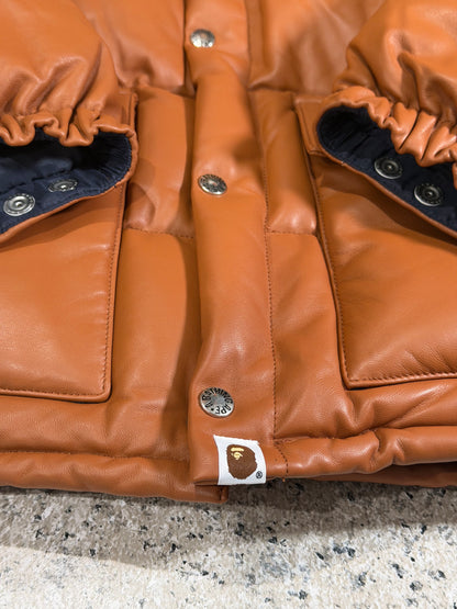 Bape Leather Classic Down Jacket Brown Size S