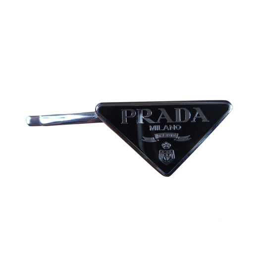 PRADA Triangle Logo Plate Silver/Black