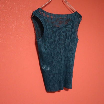 Vintage PLEATS PLEASE Sheer Pleated Patterned Tank Size 3