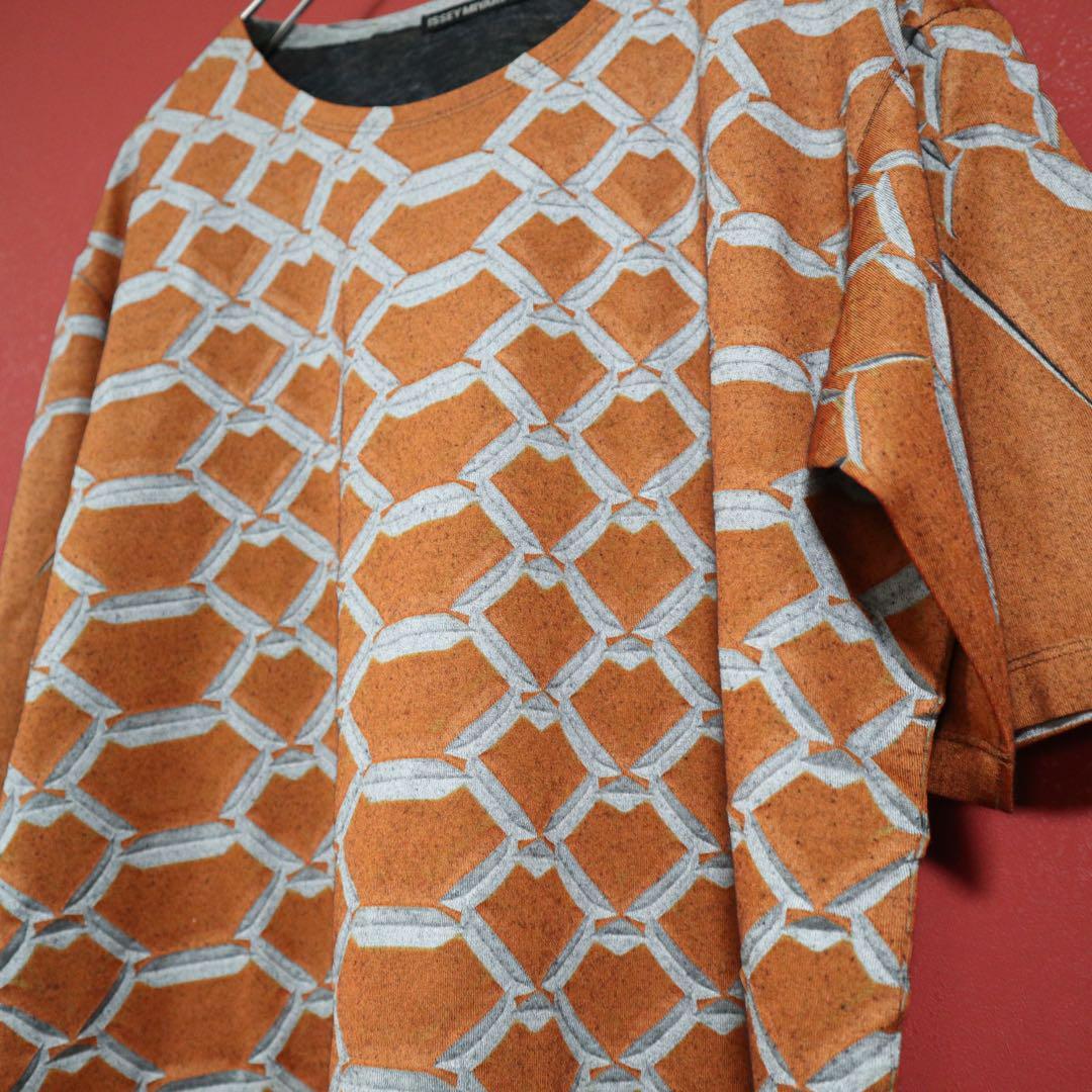 Issey Miyake Archive Patterned Pleated Orange T-Shirt Size 2