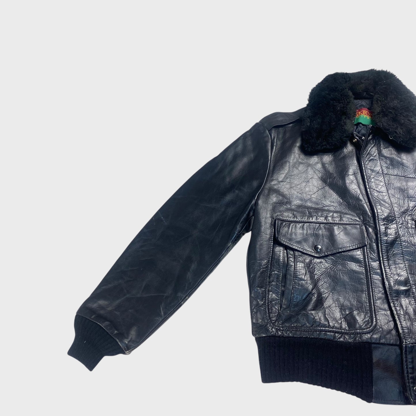 OAKTON 80s Leather Jacket Black Size L