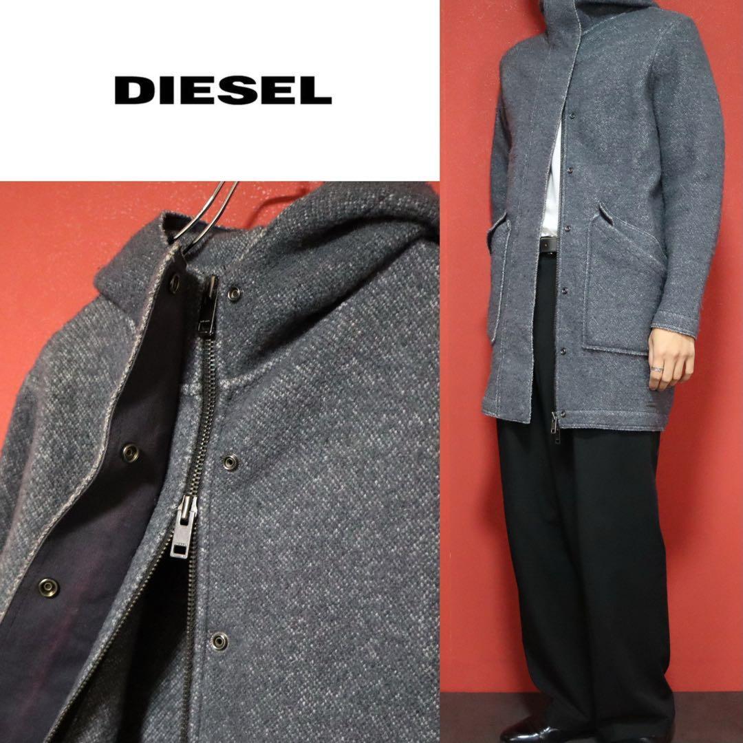 Diesel Gray Double Zip Wool Long Coat Size XS