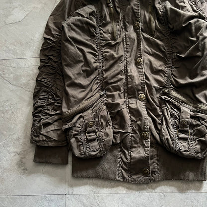 Vintage Y2K Brown Shirring Cotton Jacket Size S