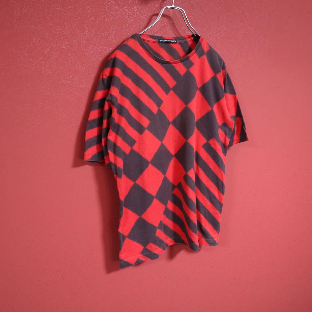 Issey Miyake Bleached Tie-dye Stripe Check T-Shirt Size 2