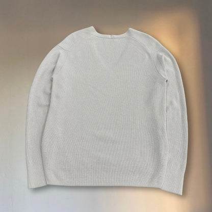 AURALEE 19SS White Cotton V-Neck Rib Knit Sweater