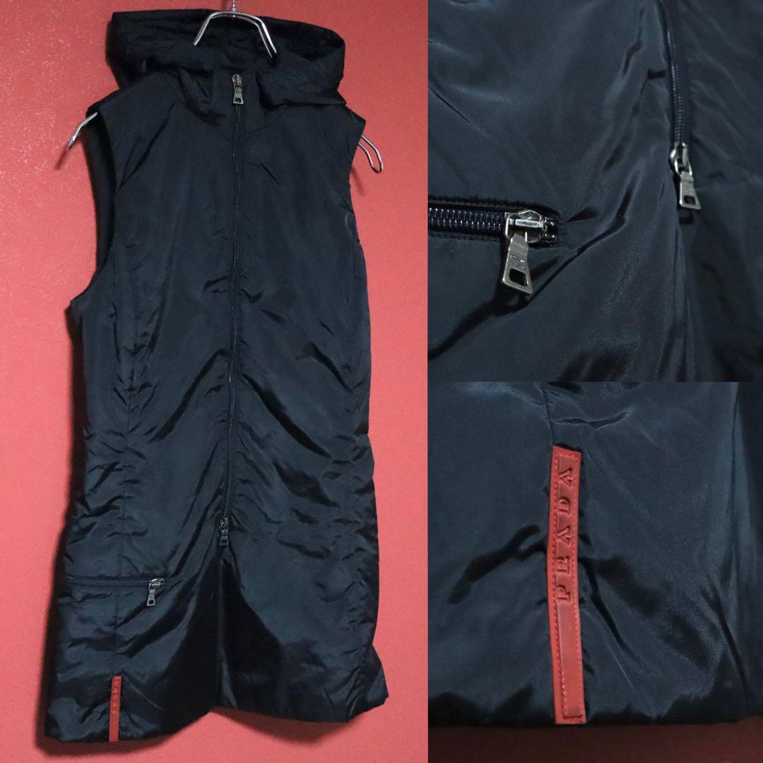 Prada Nylon Hooded Half-Zip Vest with Back Hole Size 44