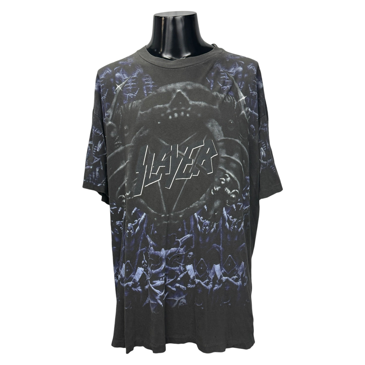 SLAYER 90s Vintage "AOP Skull" Single Stitch T-Shirt Size XL