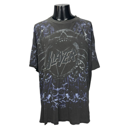 SLAYER 90s Vintage "AOP Skull" Single Stitch T-Shirt Size XL