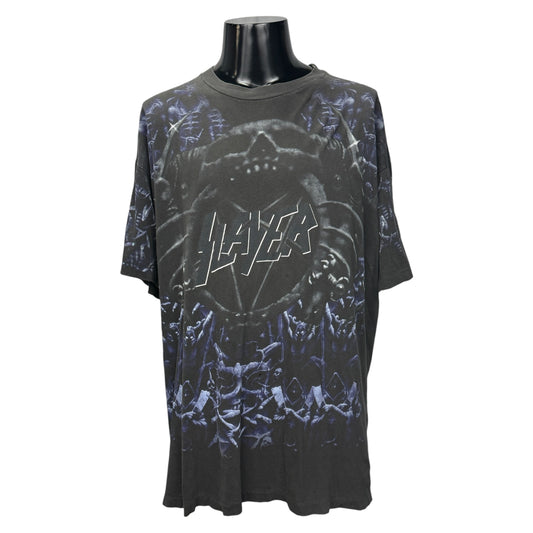SLAYER 90s Vintage "AOP Skull" Single Stitch T-Shirt Size XL