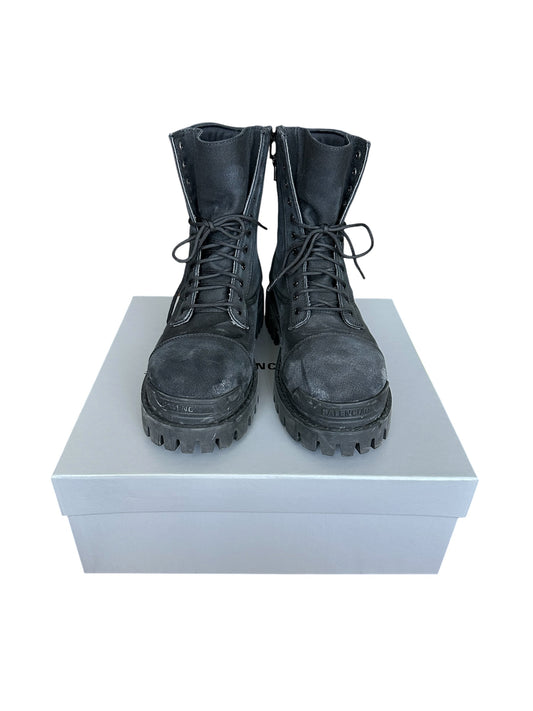 balenciaga Distressed Canvas Combat Strike Boots