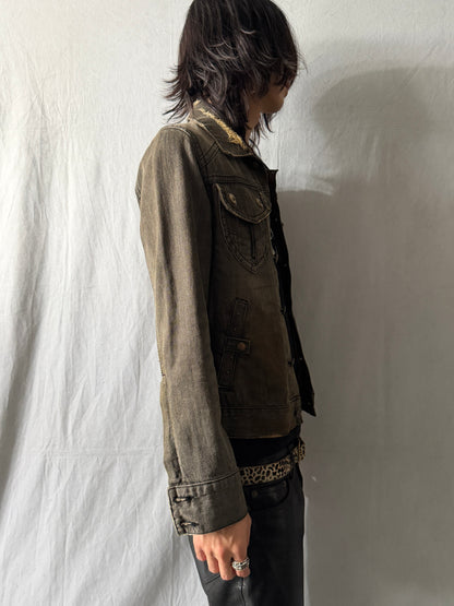 Midas Distressed Faded Denim Jacket Size M