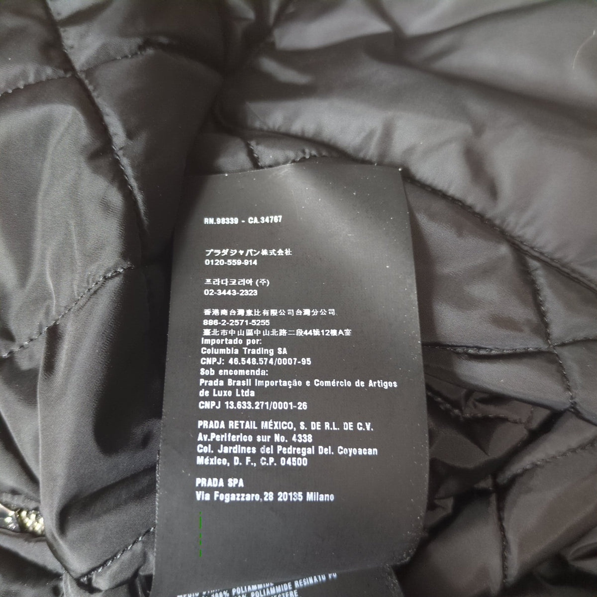 PRADA Black Quilted Zip Detail Nylon Padded Coat Size 36