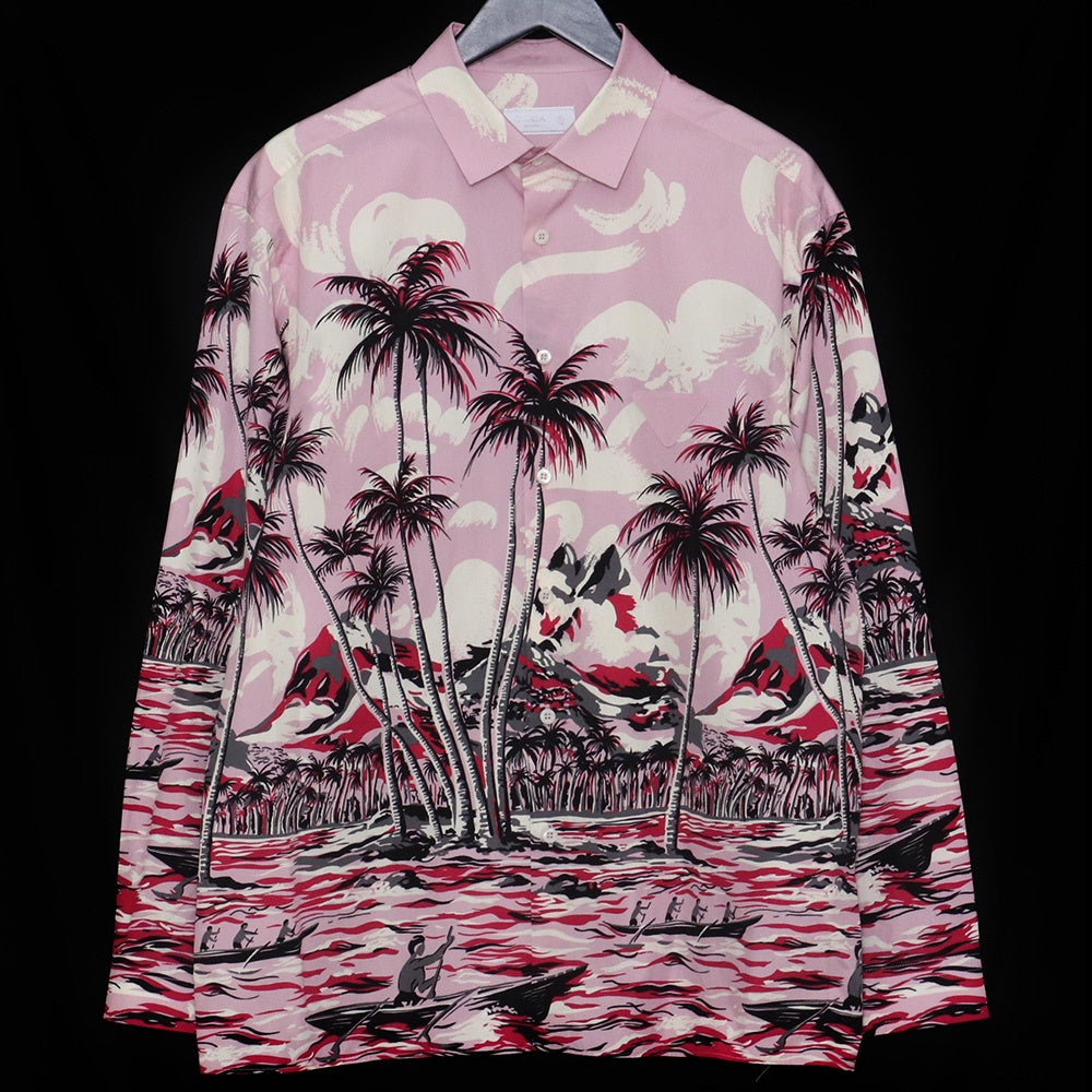 Prada Triangle Motif Palm Tree Shirt Pink Size 41