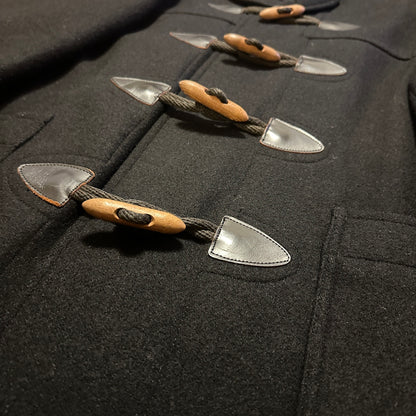 VAN Black Hooded 100% Wool Duffle Coat