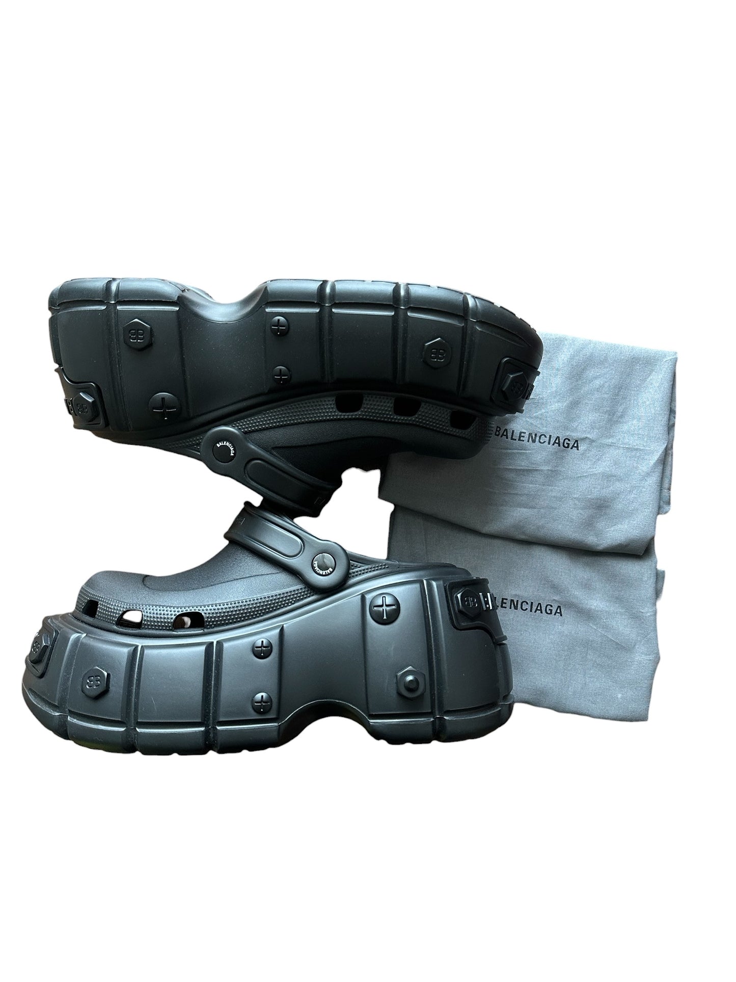 Balenciaga SS22 Black Metal Hard Crocs Size 42