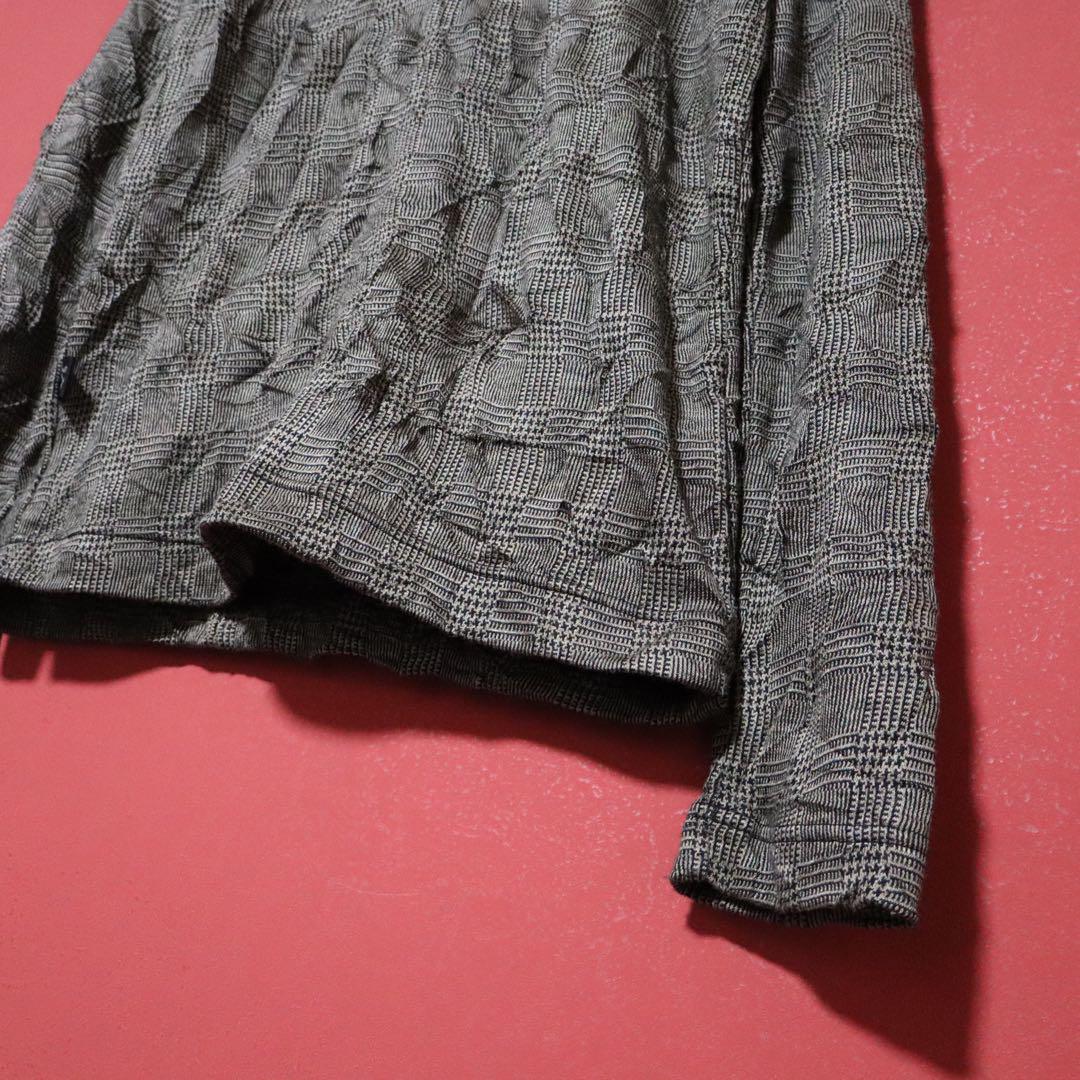 Yohji Yamamoto Glen Check Crinkled Mock Neck Long Sleeve Tee Size 2
