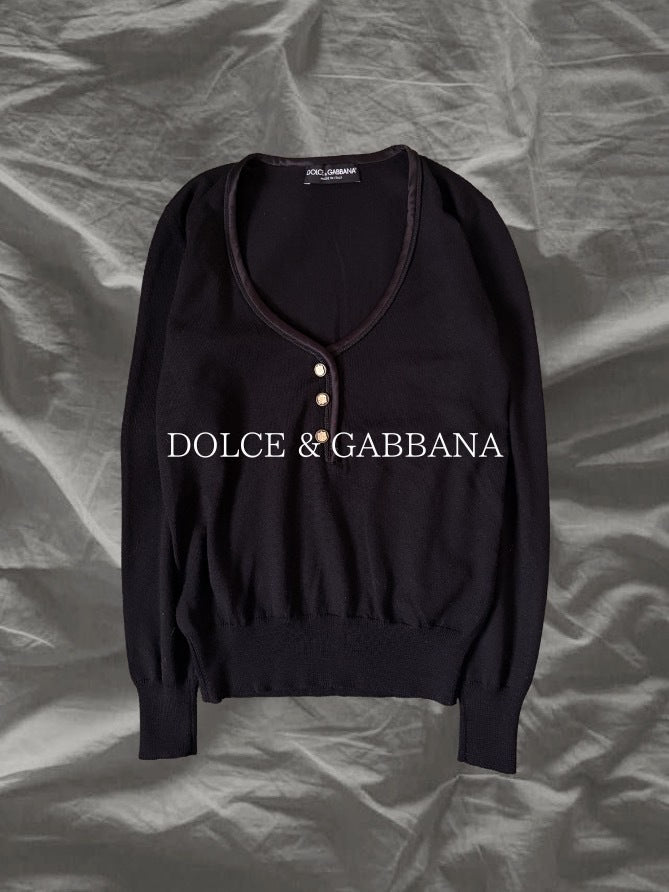 DOLCE & GABBANA Virgin Wool Gold Cardigan Black