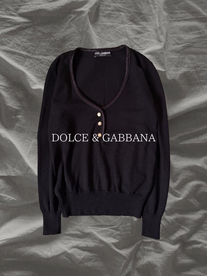 DOLCE & GABBANA Virgin Wool Gold Cardigan Black